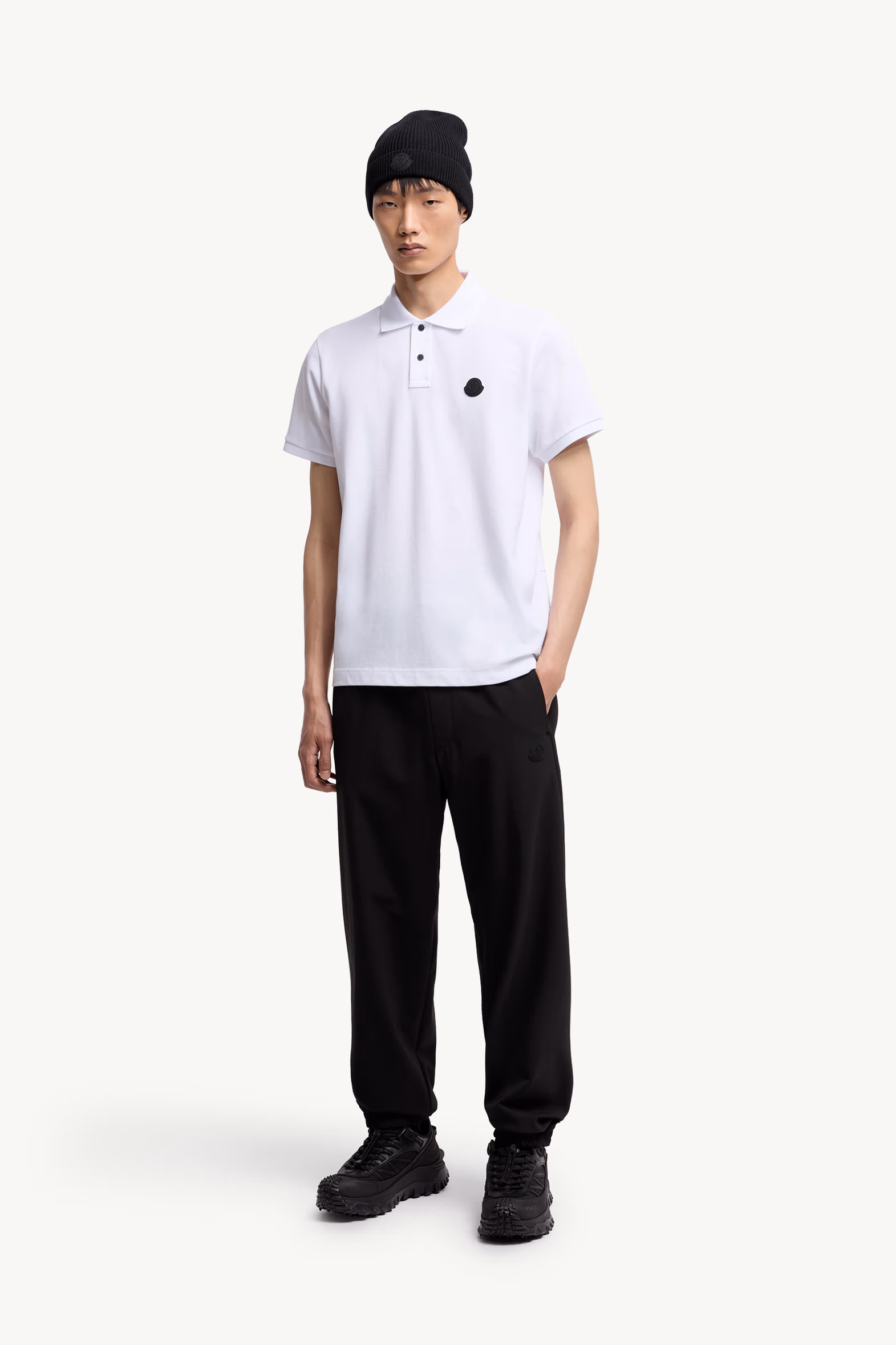 Logo Patch Cotton Piquet Polo Shirt Men White Moncler 0